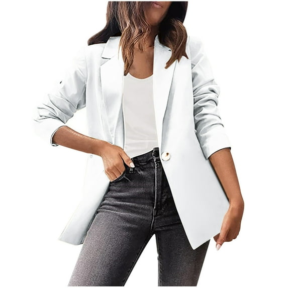 WXLWZYWL Blazer Jacket for Women Solid Color Casual Long Sleeved Small Suit Temperament Slim Top Coat Office Work Womens Coat