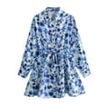 thumbnail image 1 of WXLWZYWL Boho Dresses for Women Belted Waist V Neck Long Sleeve Floral Printed A Line Dress Casual Party Beach Vacation, 1 of 5