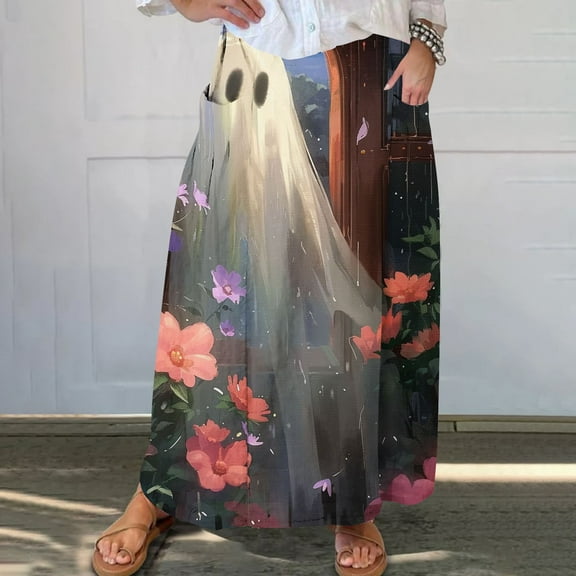 WXLWZYWL Boho Maxi Skirts for Women Plus Size Trendy Fall 2024 Long Beach Skirts High Waisted Floral Renaissance Skirt with Pockets
