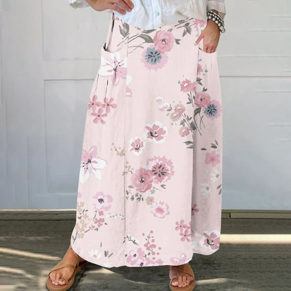 WXLWZYWL Boho Maxi Skirts for Women Plus Size Trendy Fall 2024 Long Beach Skirts High Waisted Floral Renaissance Skirt with Pockets