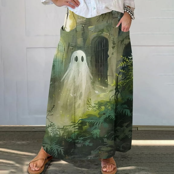 WXLWZYWL Boho Maxi Skirts for Women Plus Size Trendy Fall 2024 Long Beach Skirts High Waisted Floral Renaissance Skirt with Pockets