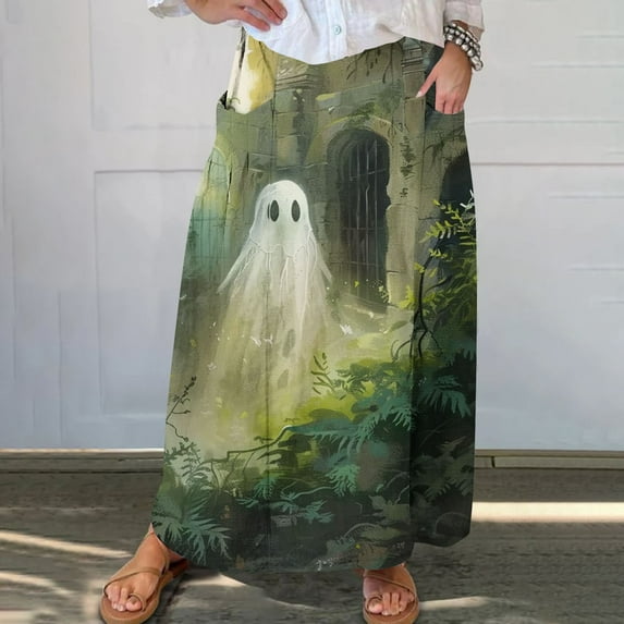 WXLWZYWL Boho Maxi Skirts for Women Plus Size Trendy Fall 2024 Long Beach Skirts High Waisted Floral Renaissance Skirt with Pockets