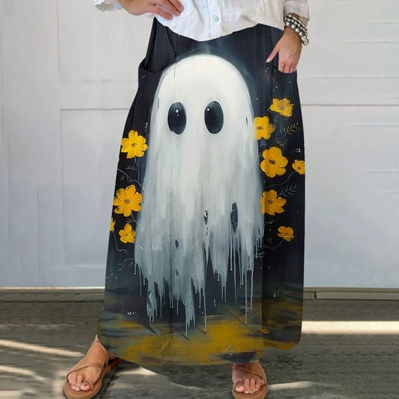 WXLWZYWL Boho Maxi Skirts for Women Plus Size Trendy Fall 2024 Long Beach Skirts High Waisted Floral Renaissance Skirt with Pockets