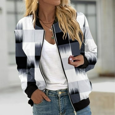 WXLWZYWL Bomber Jacket Women Plus Size 2024 Casual Floral Lightweight Jackets Trendy Zip Up Coat Outwear with Pockets