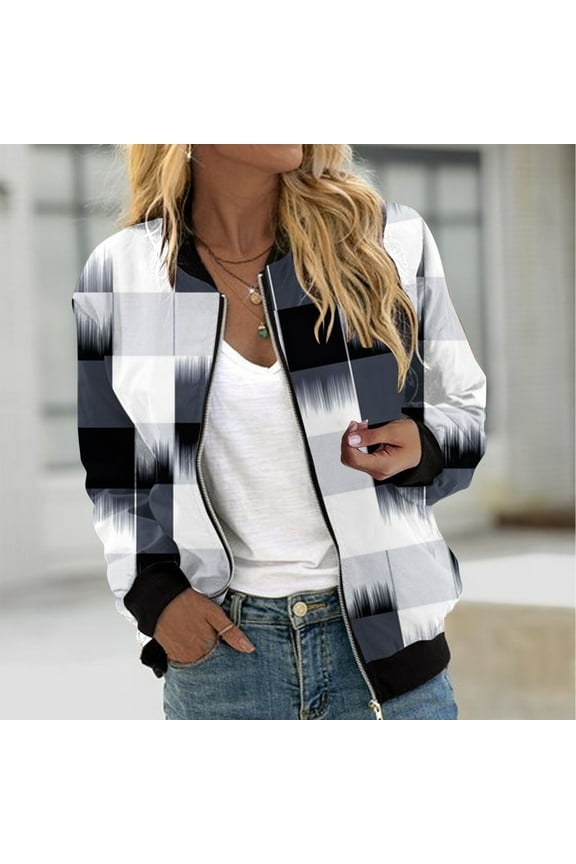 Bomber Jacket Women Plus Size 2024 Casual Floral Lightweight Jackets Trendy Zip Up Coat Outwear with Pockets