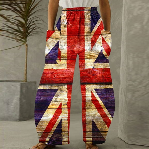 WXLWZYWL British Flag Pants Women Casual Loose Pants Sweatpants Elastic Waist with Pockets