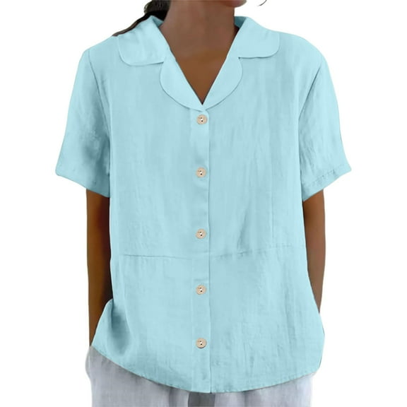 WXLWZYWL Button down Shirts for Women Short Sleeve Shirts Collared Loose Fitted Blouses Tops Solid Color