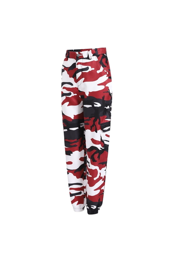 Camouflage Pants for Women Plus Size Casual Combat Army Cargo Pants Multi-Pocket Military Tactical Bound Feet Camo Cargo Trouser
