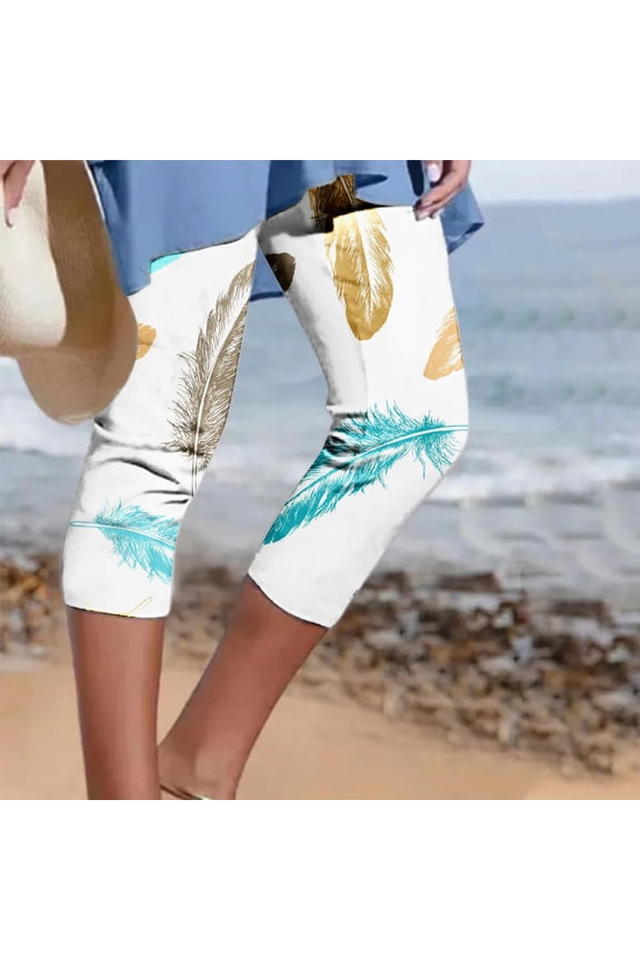 Capri Leggings for Women Tummy Control Cropped Floral Print Pants Knee Length High Waisted Lightwieght Casual Slim Fit Comfy Gradient Yoga Capris