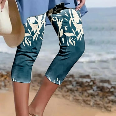 WXLWZYWL Capri Leggings for Women Tummy Control Cropped Floral Print Pants Knee Length High Waisted Lightwieght Casual Slim Fit Comfy Gradient Yoga Capris