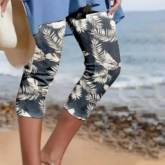 WXLWZYWL Capri Leggings for Women Tummy Control Cropped Floral Print Pants Knee Length High Waisted Lightwieght Casual Slim Fit Comfy Gradient Yoga Capris