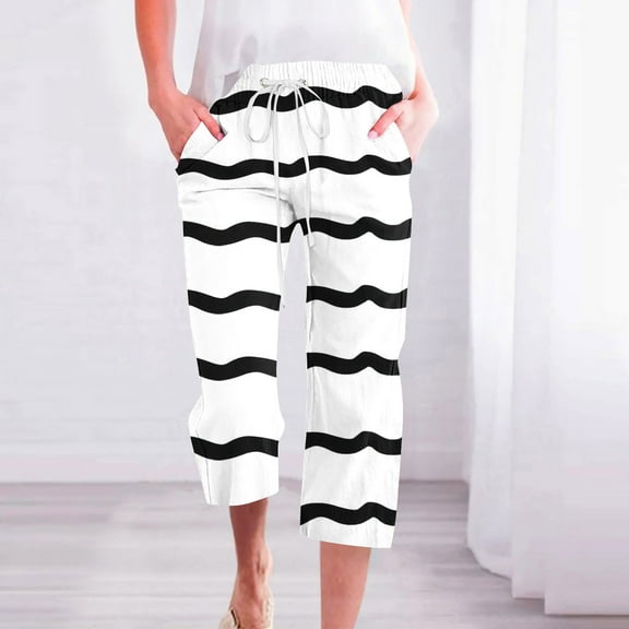 WXLWZYWL Capri Pants for Women Summer Casual Cropped Drawstring High Waisted Yoga Jogger Pants Cinch Bottom Sweatpant Cotton Linen Pants Wide Leg Loose Palazzo Pants with Pockets