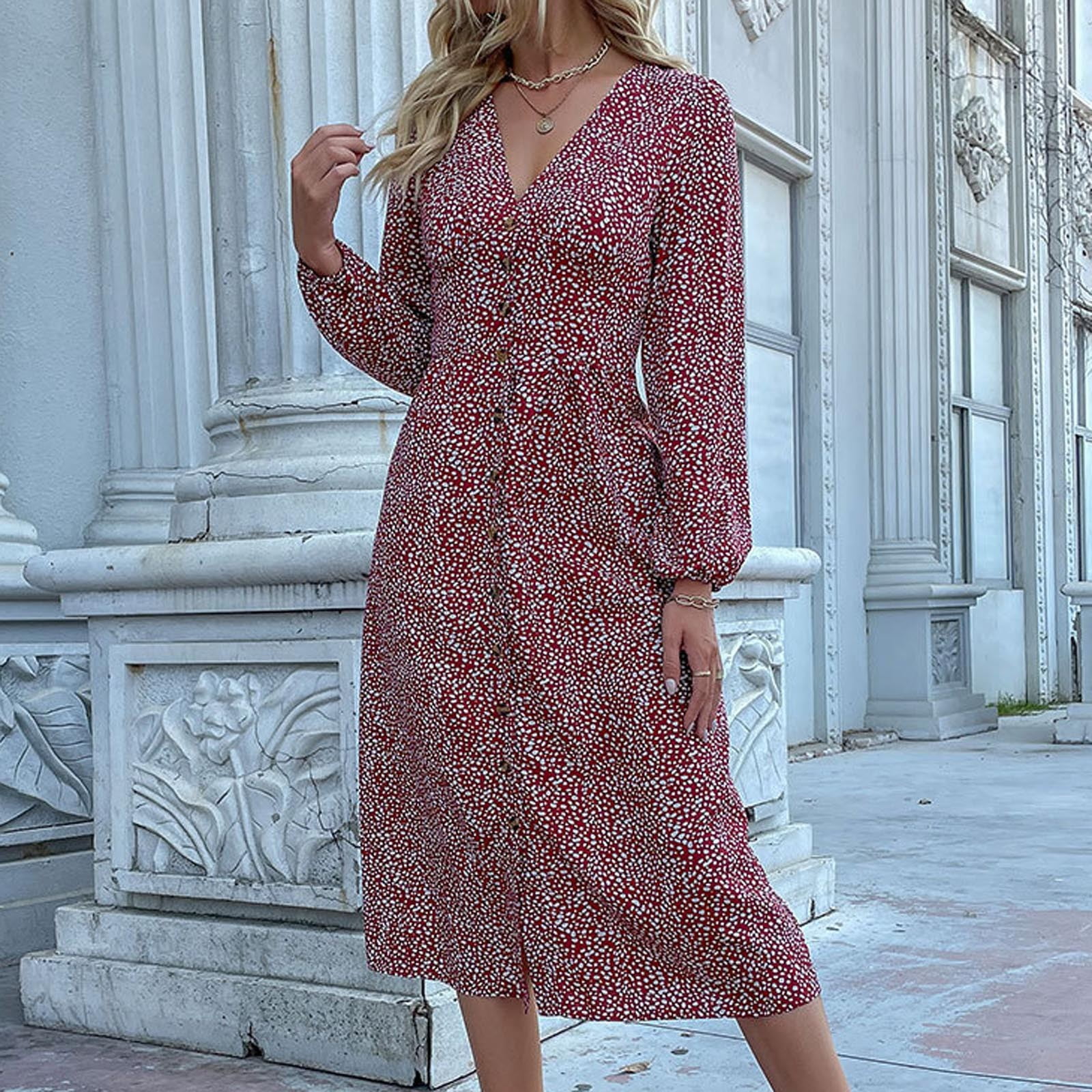 WXLWZYWL Casual Fall Winter Short Dresses for Women 2024 Womens Fall Dress 2024 Long Sleeve A Line Casual Dress A Line Loose Fit Flowy Dress Long