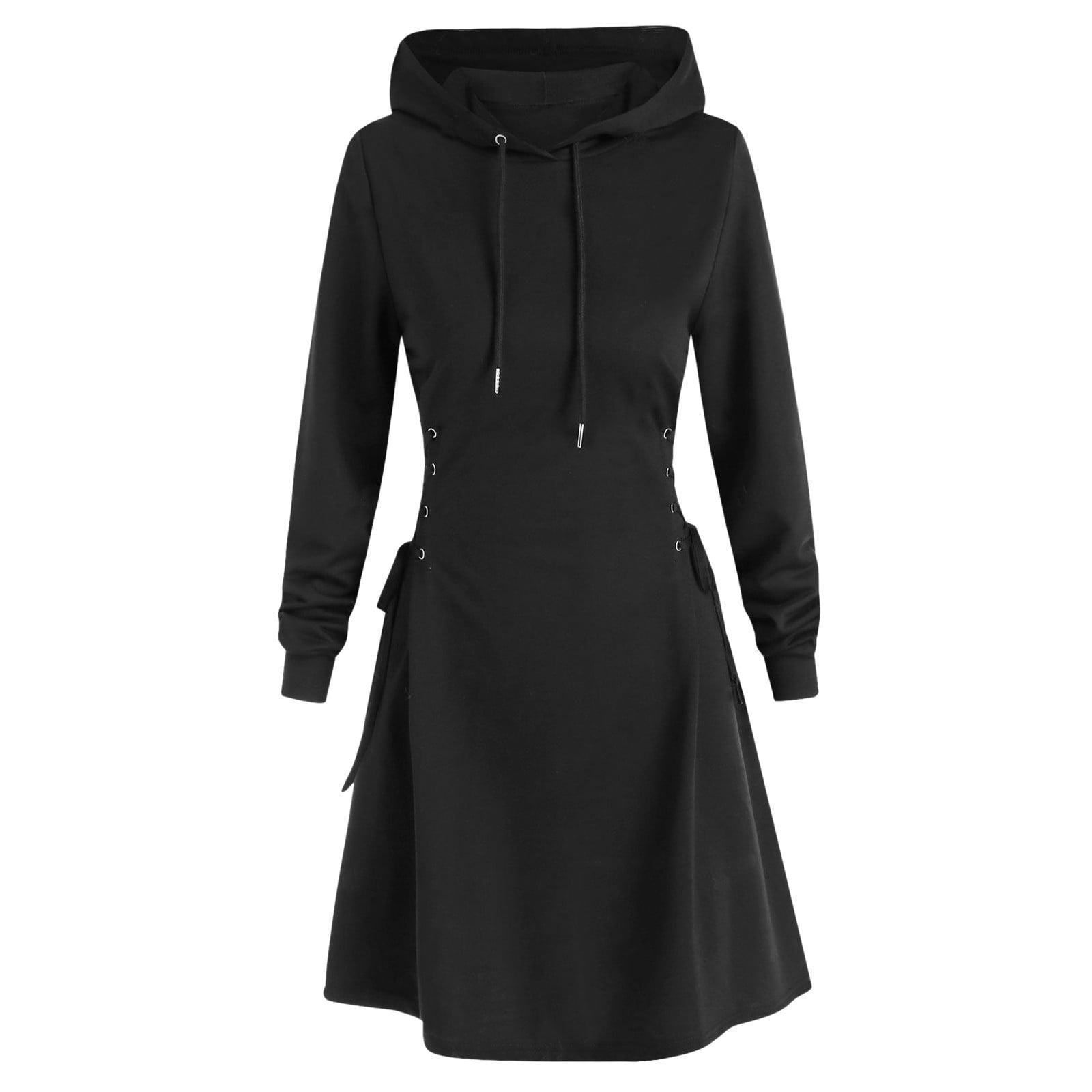 WXLWZYWL Casual Fall/Winter Short Dresses for Women 2024 Womens Hoodies skirt Long Sleeve Drawstring Tunic Tops Teens Preppy Trendy Casual Athletic Solid Color Tops