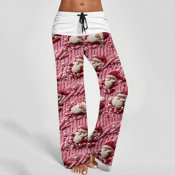 WXLWZYWL Chrismas Pajama Pants Women Novelty Santa Pattern Sleepwear Soft Drawstring Wide Leg Lounge Pants Yoga Athletic Pants Long Bottoms