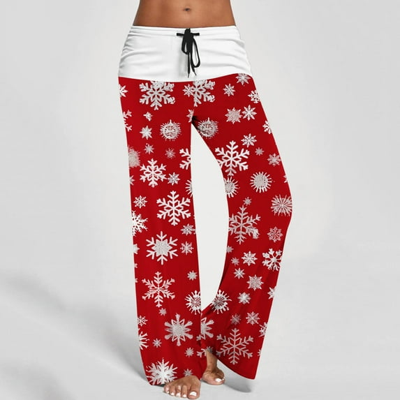 WXLWZYWL Chrismas Pajama Pants Women Novelty Santa Pattern Sleepwear Soft Drawstring Wide Leg Lounge Pants Yoga Athletic Pants Long Bottoms