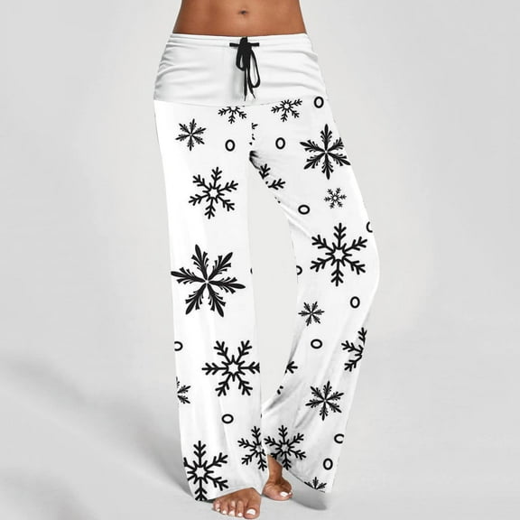 WXLWZYWL Chrismas Pajama Pants Women Novelty Santa Pattern Sleepwear Soft Drawstring Wide Leg Lounge Pants Yoga Athletic Pants Long Bottoms