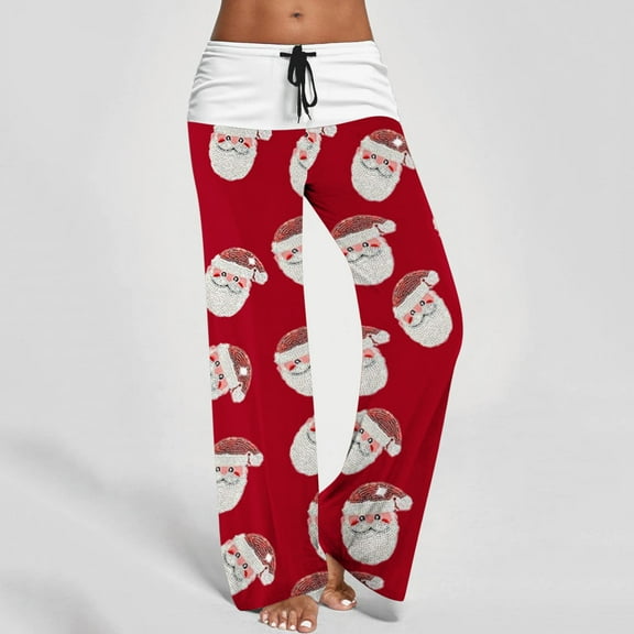 WXLWZYWL Chrismas Pajama Pants Women Novelty Santa Pattern Sleepwear Soft Drawstring Wide Leg Lounge Pants Yoga Athletic Pants Long Bottoms