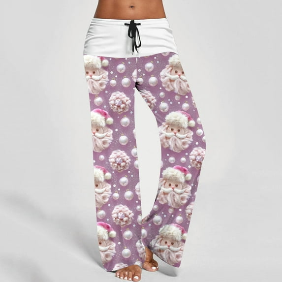 WXLWZYWL Chrismas Pajama Pants Women Novelty Santa Pattern Sleepwear Soft Drawstring Wide Leg Lounge Pants Yoga Athletic Pants Long Bottoms