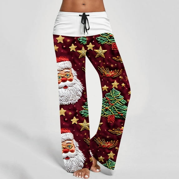 WXLWZYWL Chrismas Pajama Pants Women Novelty Santa Pattern Sleepwear Soft Drawstring Wide Leg Lounge Pants Yoga Athletic Pants Long Bottoms