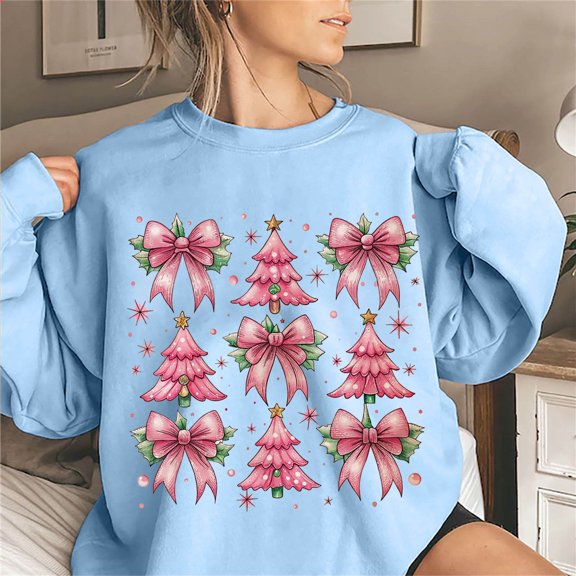 WXLWZYWL Christmas Bow Sweatshirt for Women Santa Gingerbread Hoodie Shirt Christmas Tree Cake Shirt Gift For Her