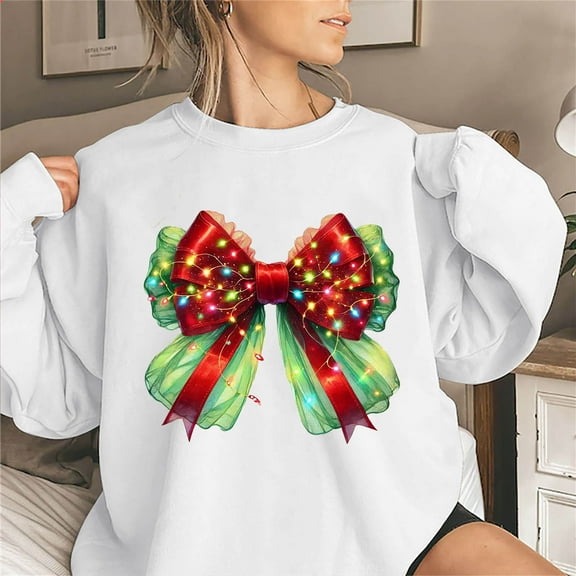 WXLWZYWL Christmas Bow Sweatshirt for Women Santa Gingerbread Hoodie Shirt Christmas Tree Cake Shirt Gift For Her