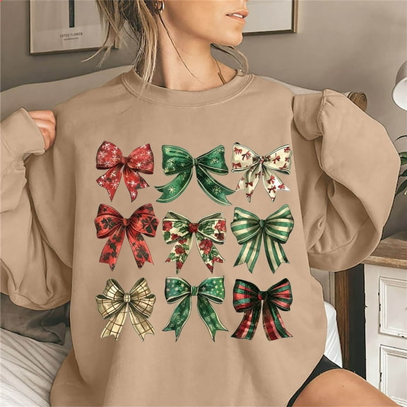 WXLWZYWL Christmas Bow Sweatshirt for Women Santa Gingerbread Hoodie Shirt Christmas Tree Cake Shirt Gift For Her
