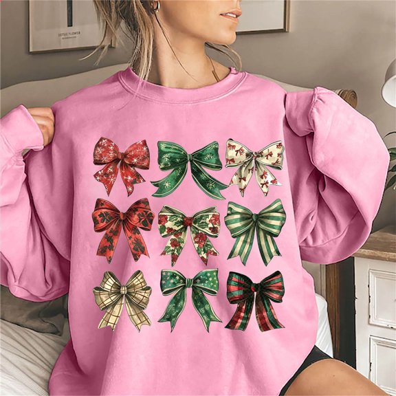 WXLWZYWL Christmas Bow Sweatshirt for Women Santa Gingerbread Hoodie Shirt Christmas Tree Cake Shirt Gift For Her
