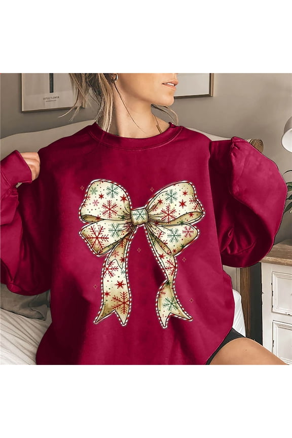 Christmas Bow Sweatshirt for Women Santa Gingerbread Hoodie Shirt Christmas Tree Cake Shirt Gift For Her