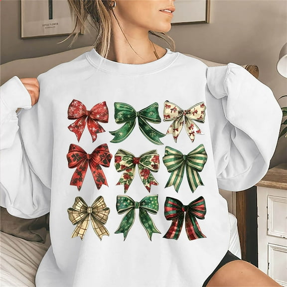 WXLWZYWL Christmas Bow Sweatshirt for Women Santa Gingerbread Hoodie Shirt Christmas Tree Cake Shirt Gift For Her