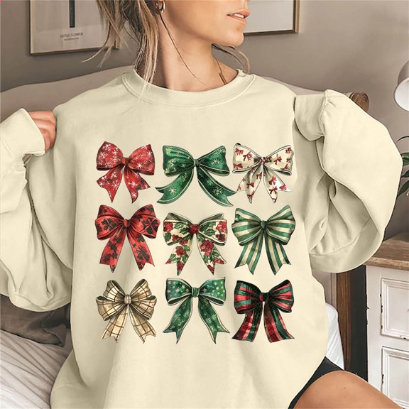 WXLWZYWL Christmas Bow Sweatshirt for Women Santa Gingerbread Hoodie Shirt Christmas Tree Cake Shirt Gift For Her