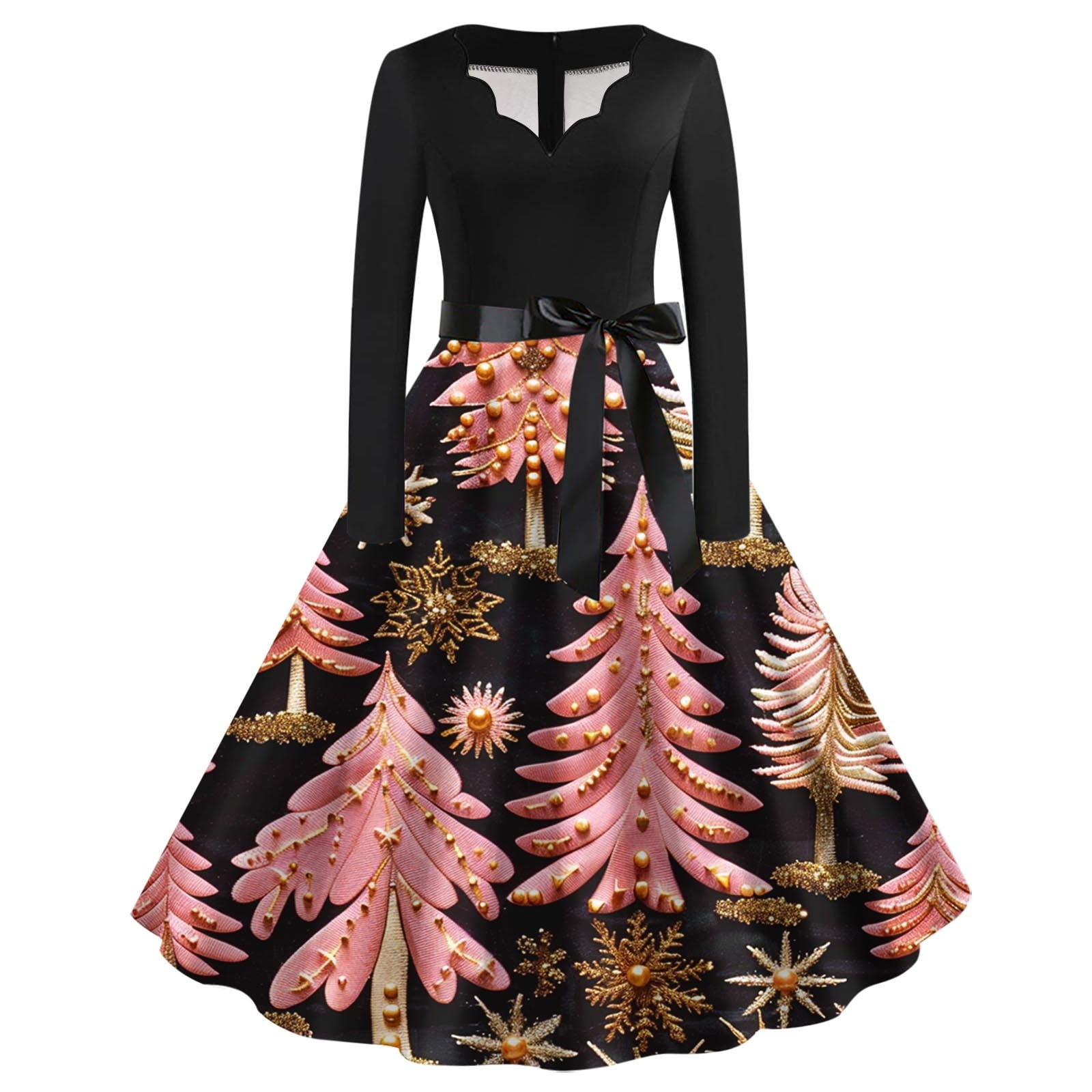 white christmas dresses Bella Pink Cat Christmas Cotton Swing Dress (Small) – Curvique Vintage main image 0