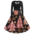 thumbnail image 1 of WXLWZYWL Christmas Dresses for Women Long Sleeve V Neck Cocktail Swing Dress Xmas Printed Party Midi Dress 1950s Vintage Dress, 1 of 3