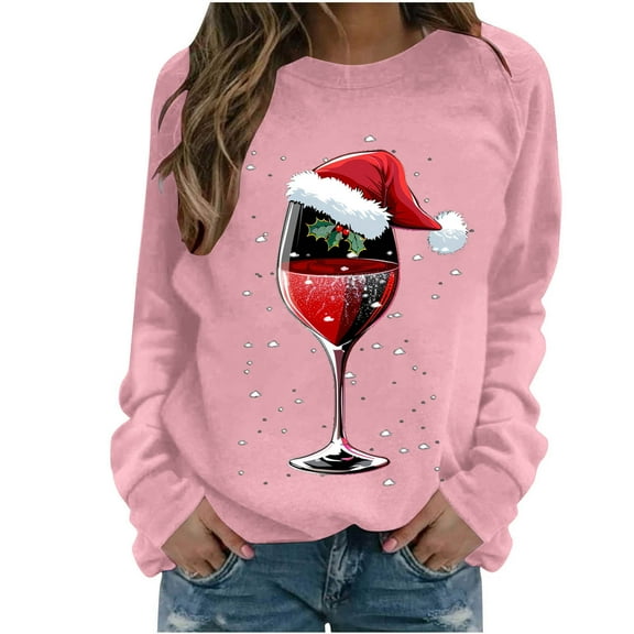 WXLWZYWL Christmas Shirts for Women 2024 Raglan Sleeve Funny Xmas Tree Print Cute Santa Graphic Sweatshirts Loose Fit Pullover