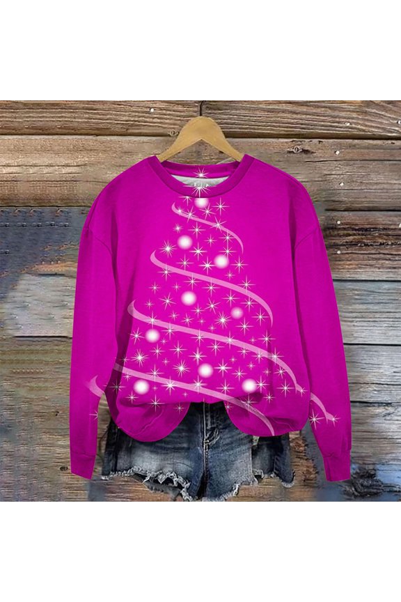 Christmas Sweaters for Women Cute Xmas Reindeer Graphic Sweatshirt Knitted Snowflake Tops Loose Long Sleeve Round Neck Pullover