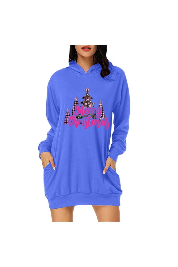 Christmas Sweatshirt Dresses for Women Hoodie Christmas Tree Plaid Snowflake Print Long Sleeve Party Dress Womens Fall Fashion