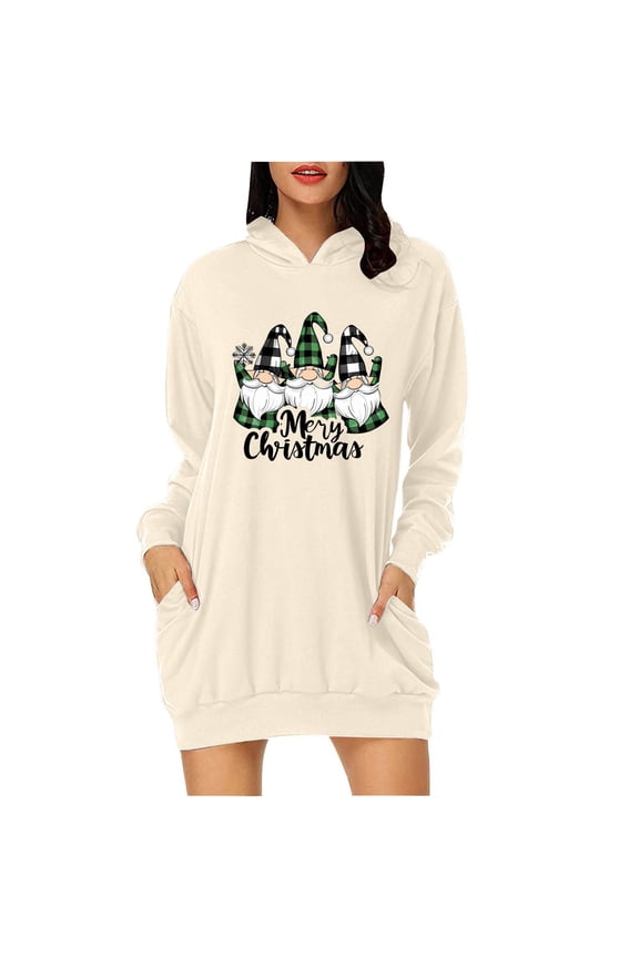 Christmas Sweatshirt Dresses for Women Hoodie Christmas Tree Plaid Snowflake Print Long Sleeve Party Dress Womens Fall Fashion
