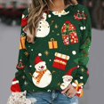 thumbnail image 1 of WXLWZYWL Christmas Sweatshirt Women Christmas Snowman Reindeer Print Pullover Casual Long Sleeve Holiday Shirts Tops, 1 of 4