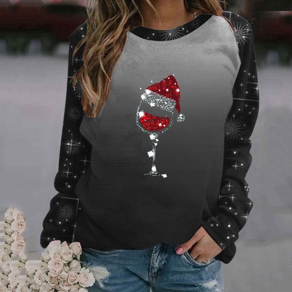 WXLWZYWL Christmas Sweatshirt Women Christmas Snowman Reindeer Print Pullover Casual Long Sleeve Holiday Shirts Tops