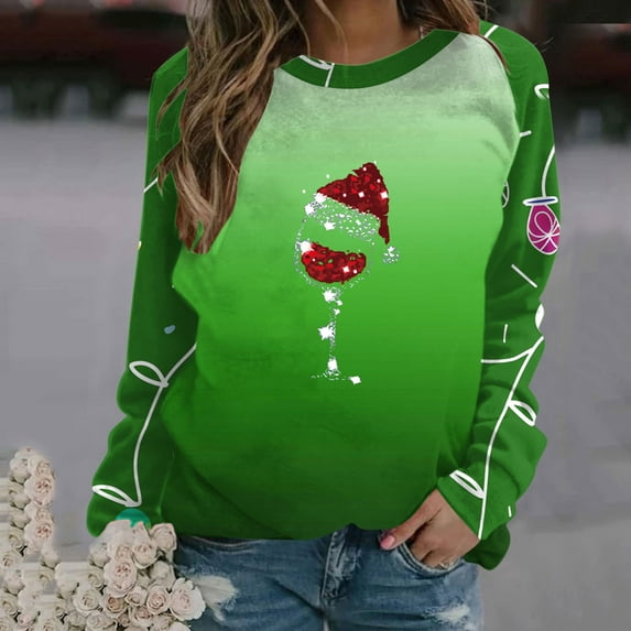 WXLWZYWL Christmas Sweatshirt Women Christmas Snowman Reindeer Print Pullover Casual Long Sleeve Holiday Shirts Tops