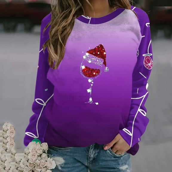 WXLWZYWL Christmas Sweatshirt Women Christmas Snowman Reindeer Print Pullover Casual Long Sleeve Holiday Shirts Tops
