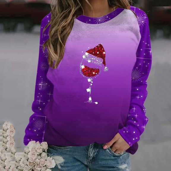 WXLWZYWL Christmas Sweatshirt Women Christmas Snowman Reindeer Print Pullover Casual Long Sleeve Holiday Shirts Tops