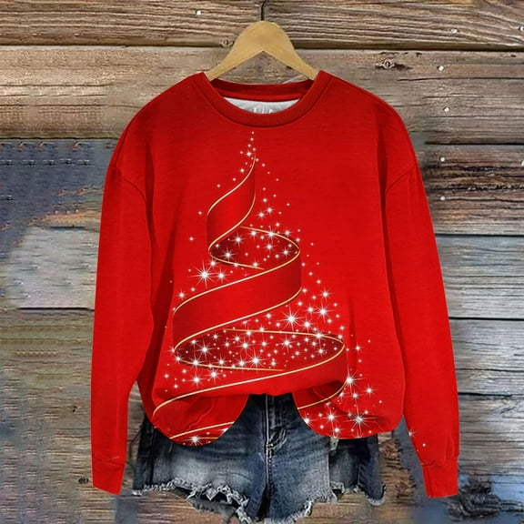 WXLWZYWL Christmas Sweatshirt for Women Plus Size 3D Print Novelty Pullover Tops Casual Dressy Blouse 2024 Xmas Trendy Tops