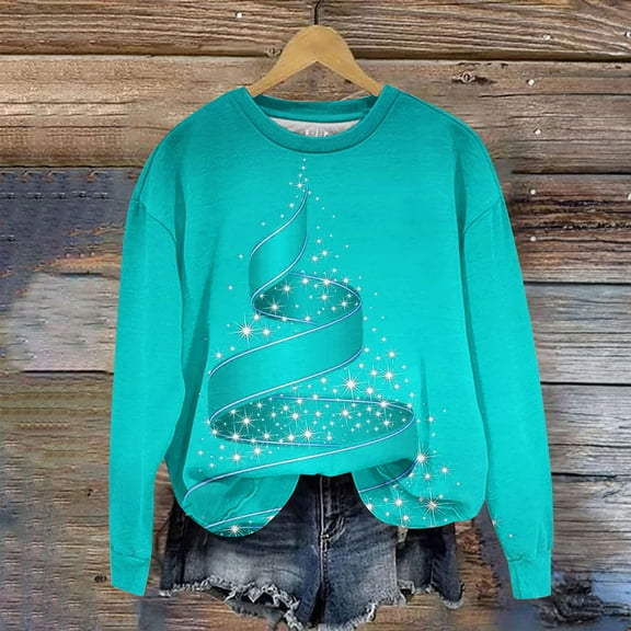WXLWZYWL Christmas Sweatshirt for Women Plus Size 3D Print Novelty Pullover Tops Casual Dressy Blouse 2024 Xmas Trendy Tops