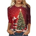 thumbnail image 1 of WXLWZYWL Christmas T-Shirts for Women Plus Size 3/4 Sleeve Tops Crewneck Vacation Christmas Tree Print Pullover, 1 of 6