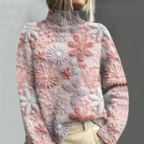 WXLWZYWL Christmas Womens Turtleneck Sweaters Long Sleeved Tops Loose Fitting Sweater