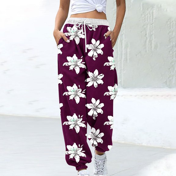 WXLWZYWL Cinch Bottom Sweatpants 2024 Women's Casual High Waisted Pockets Joggers Sport Workout Active Baggy Lounge Trousers