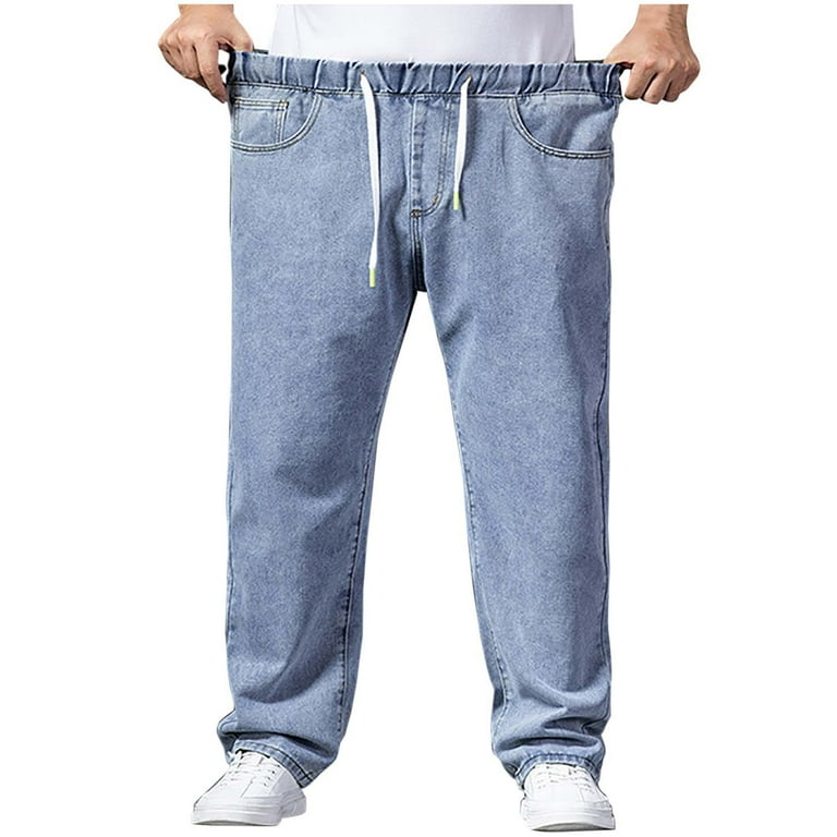 WXLWZYWL Classic Jeans for Men Elastic Waist Drawstring Denim