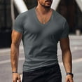 thumbnail image 1 of WXLWZYWL Fashion Mens Muscle T-shirts Plus Size Short Sleeve V-Neck Solid Color T-Shirts Athletic Gym Workout Slim Fit Casual Tee Top Dark Gray L, 1 of 6
