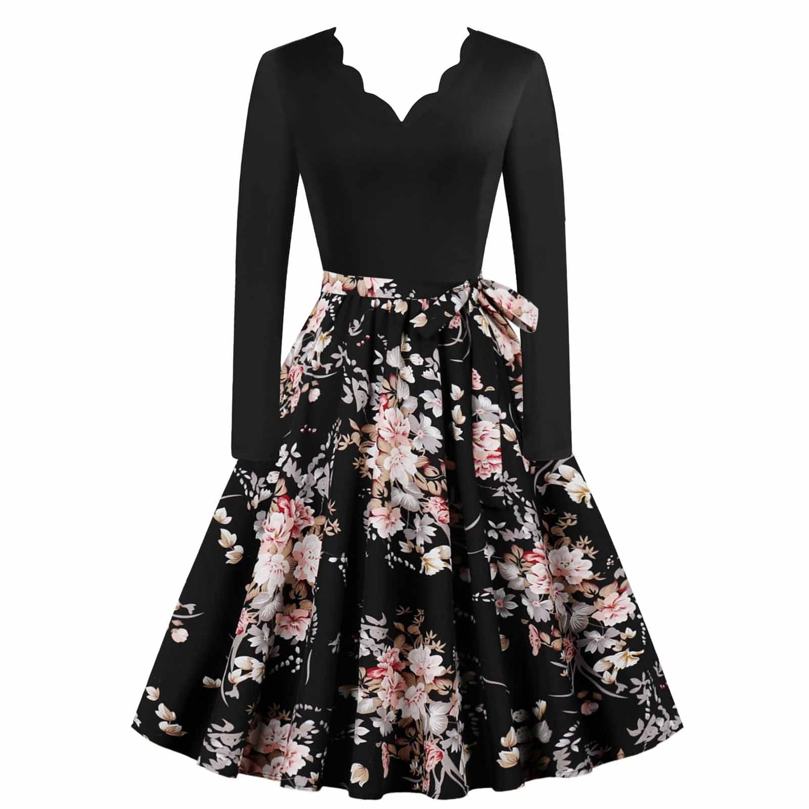 chinese dress ladies Audrey Hepburn Style Black 50s Vintage Dress with Pockets main image 1
